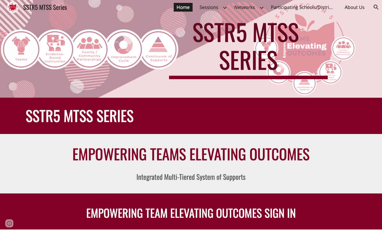 Screenshot of SSTR5 MTSS Google site with 5 small circles at the top in a horizontal line.